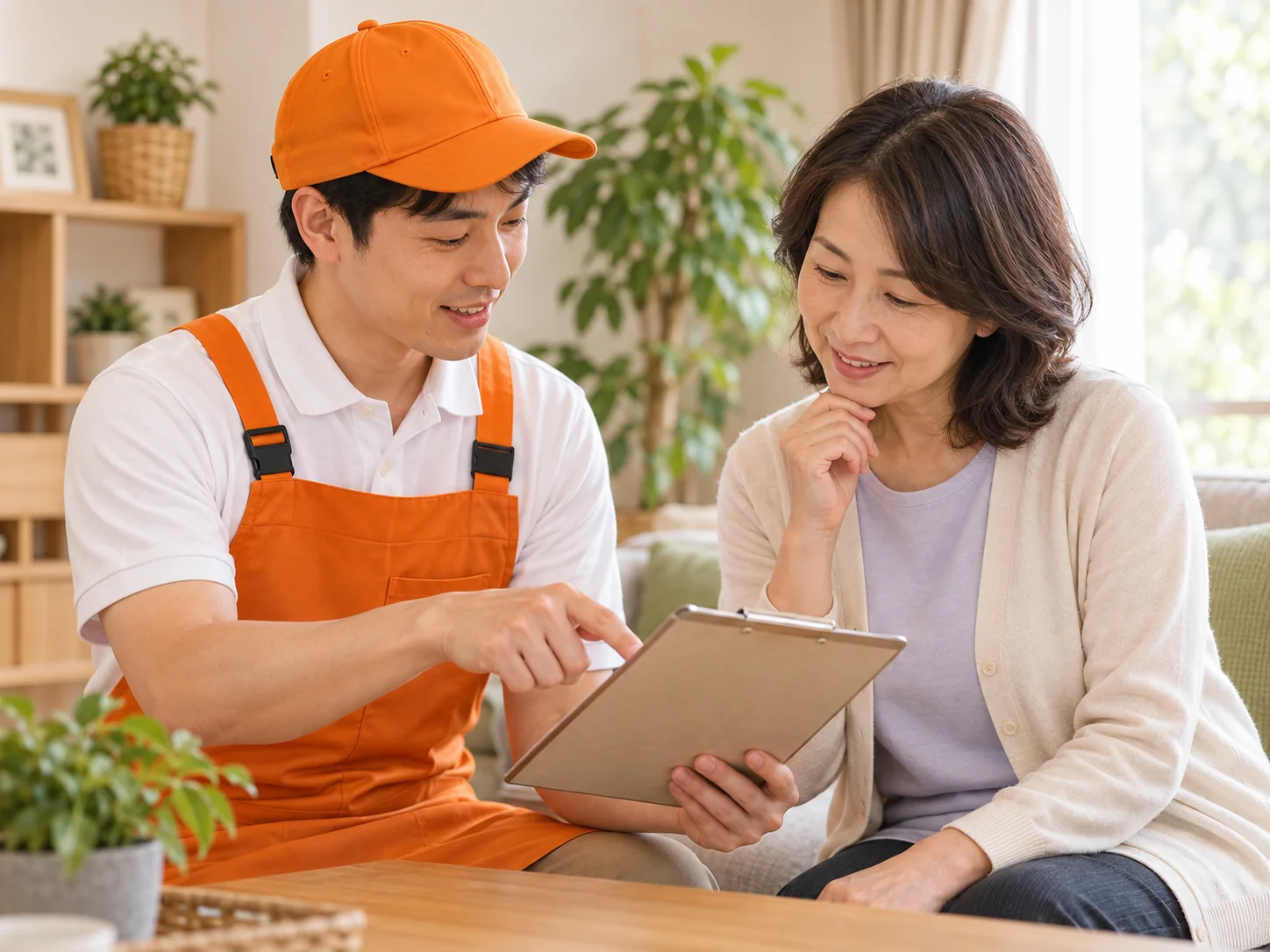 見積もり内容をお客様に説明するスタッフのイメージ
